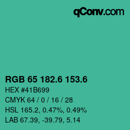 カラーコード: RGB 65 182.6 153.6 | qconv.com