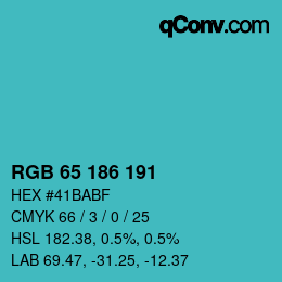 颜色代码: RGB 65 186 191 | qconv.com