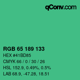 Color code: RGB 65 189 133 | qconv.com
