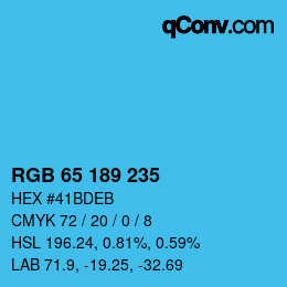 Color code: RGB 65 189 235 | qconv.com