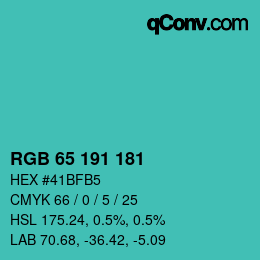 Color code: RGB 65 191 181 | qconv.com