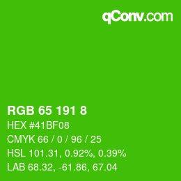 颜色代码: RGB 65 191 8 | qconv.com