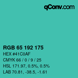 Color code: RGB 65 192 175 | qconv.com