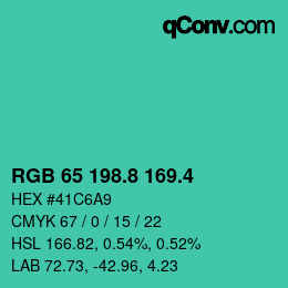 カラーコード: RGB 65 198.8 169.4 | qconv.com