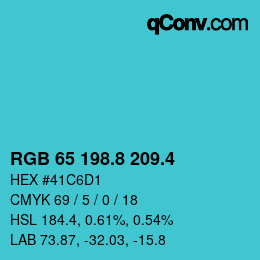 カラーコード: RGB 65 198.8 209.4 | qconv.com