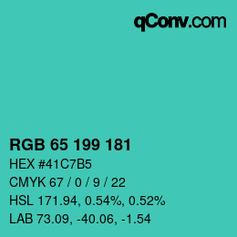 カラーコード: RGB 65 199 181 | qconv.com