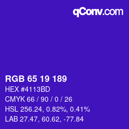 カラーコード: RGB 65 19 189 | qconv.com
