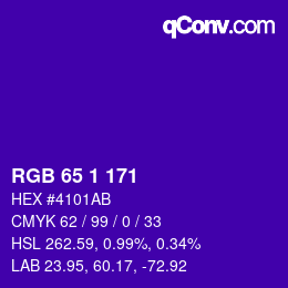 カラーコード: RGB 65 1 171 | qconv.com
