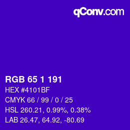 Color code: RGB 65 1 191 | qconv.com