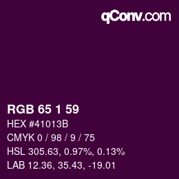 颜色代码: RGB 65 1 59 | qconv.com