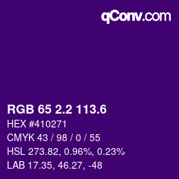 カラーコード: RGB 65 2.2 113.6 | qconv.com