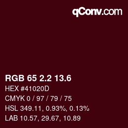 カラーコード: RGB 65 2.2 13.6 | qconv.com