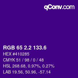 カラーコード: RGB 65 2.2 133.6 | qconv.com