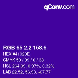カラーコード: RGB 65 2.2 158.6 | qconv.com