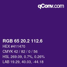 カラーコード: RGB 65 20.2 112.6 | qconv.com