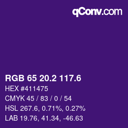 カラーコード: RGB 65 20.2 117.6 | qconv.com