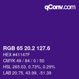 カラーコード: RGB 65 20.2 127.6 | qconv.com