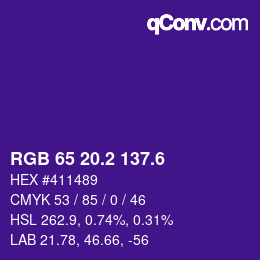 カラーコード: RGB 65 20.2 137.6 | qconv.com