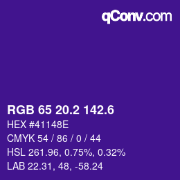 カラーコード: RGB 65 20.2 142.6 | qconv.com