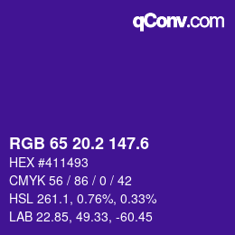 カラーコード: RGB 65 20.2 147.6 | qconv.com