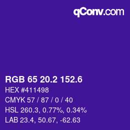 カラーコード: RGB 65 20.2 152.6 | qconv.com