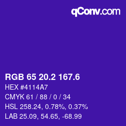 カラーコード: RGB 65 20.2 167.6 | qconv.com