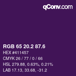 カラーコード: RGB 65 20.2 87.6 | qconv.com