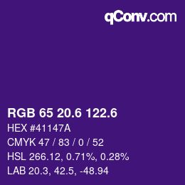 カラーコード: RGB 65 20.6 122.6 | qconv.com