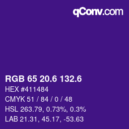 カラーコード: RGB 65 20.6 132.6 | qconv.com