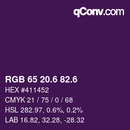 カラーコード: RGB 65 20.6 82.6 | qconv.com