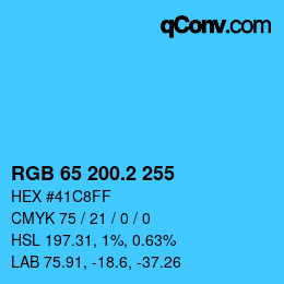 カラーコード: RGB 65 200.2 255 | qconv.com