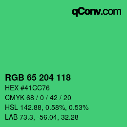 Color code: RGB 65 204 118 | qconv.com