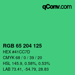 カラーコード: RGB 65 204 125 | qconv.com