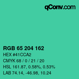 Color code: RGB 65 204 162 | qconv.com