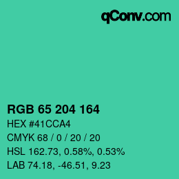 カラーコード: RGB 65 204 164 | qconv.com
