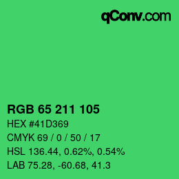 カラーコード: RGB 65 211 105 | qconv.com