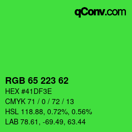 カラーコード: RGB 65 223 62 | qconv.com