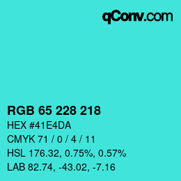 Color code: RGB 65 228 218 | qconv.com