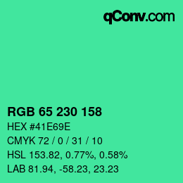 カラーコード: RGB 65 230 158 | qconv.com