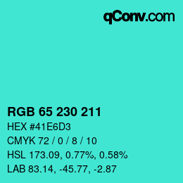 Farbcode: RGB 65 230 211 | qconv.com
