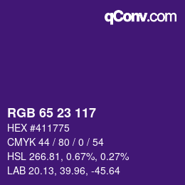 カラーコード: RGB 65 23 117 | qconv.com