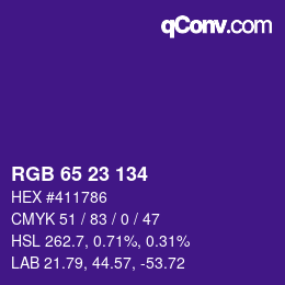 カラーコード: RGB 65 23 134 | qconv.com
