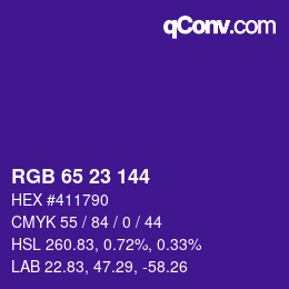 Color code: RGB 65 23 144 | qconv.com