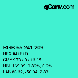 Color code: RGB 65 241 209 | qconv.com