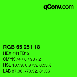 カラーコード: RGB 65 251 18 | qconv.com