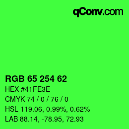 Color code: RGB 65 254 62 | qconv.com