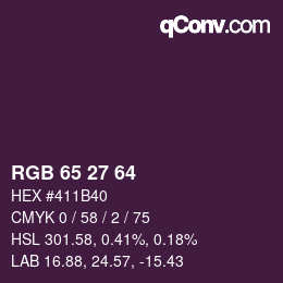 颜色代码: RGB 65 27 64 | qconv.com