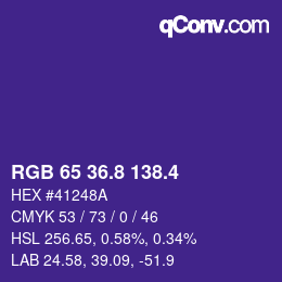 カラーコード: RGB 65 36.8 138.4 | qconv.com