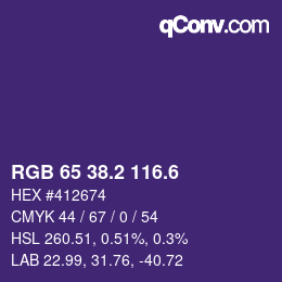 カラーコード: RGB 65 38.2 116.6 | qconv.com