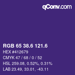 カラーコード: RGB 65 38.6 121.6 | qconv.com
